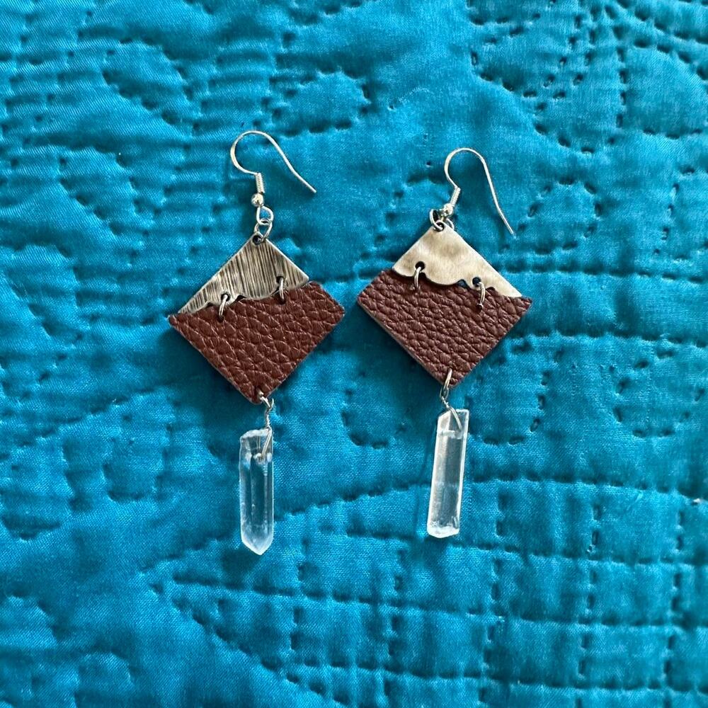 Petite Crystal Stud & Leather Hoop Statement Earrings